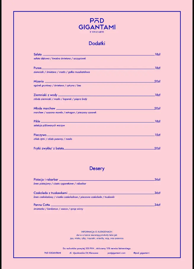 Pod Gigantami Menu